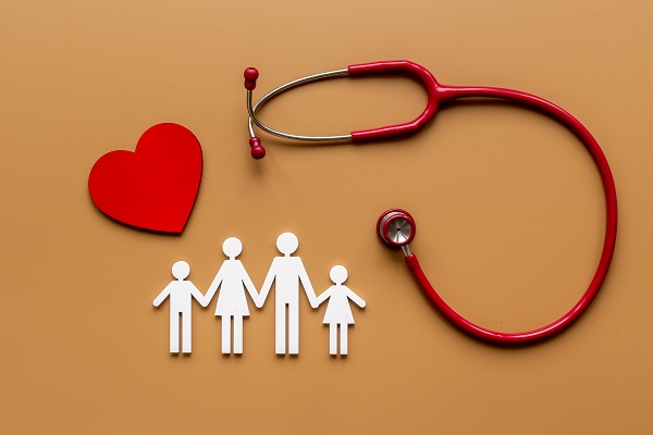 Flat,Lay,With,Heart,,Stethoscope,And,Family,Figure.,Medical,Care